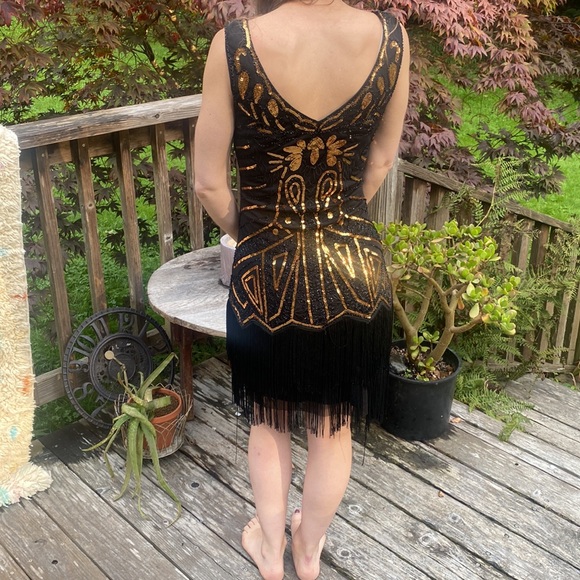 Babeyond fashion classic black and gold Sparkly Sequin Bodycon Flapper Dress  XS - Picture 3 of 5